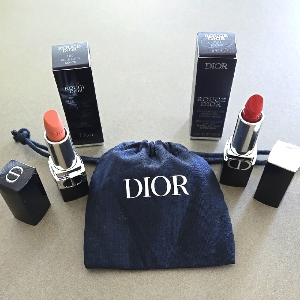 New box never used DIOR lipstick 100 Nude Look Rouge lipstick & 720 Icone Satin